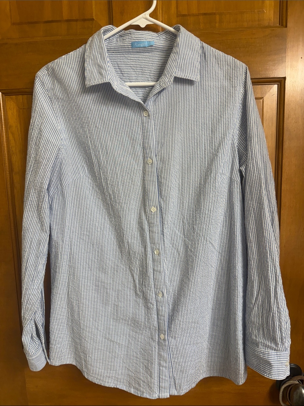 J. McLaughlin Light Blue and White Striped Button-Down Shirt